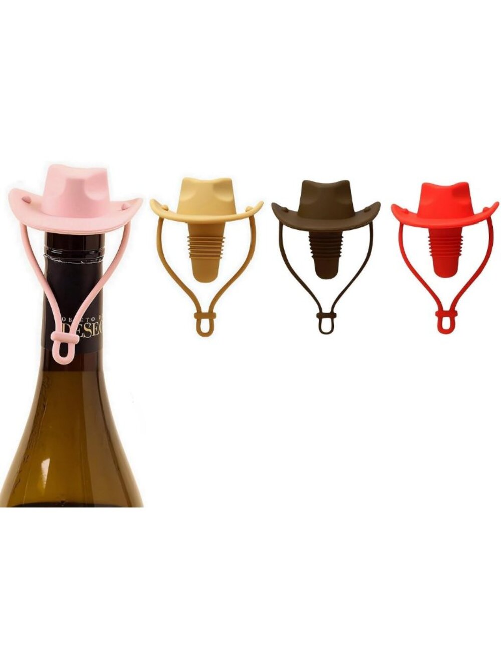 Set of 4 Cowboy Hat Wine Stoppers, Silicone Champagne Bottle Plugs for Parties